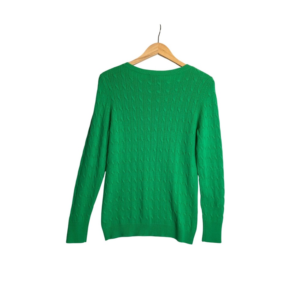 Talbots Fisherman Sweater Lambswool Blend Kelly Green Shoulder Preppy Luxury M - Picture 3 of 6